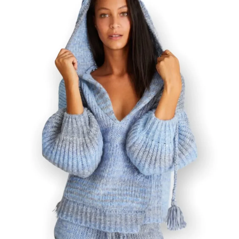 LoveShackFancy Remington Hoodie in Blue Horizon Size XS/S Oversized Alpaca